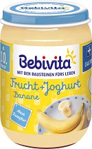 Bebivita - Био плодов дует от йогурт с банани - Бурканче от 190 g за бебета над 10 месеца - пюре
