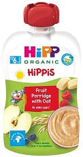 HiPP HiPPiS - Био забавна плодова каша с овес - Опаковка от 100 g за бебета над 6 месеца - пюре