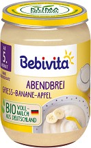 Bebivita - Био млечна каша "Лека нощ" с грис, банан и ябълка - Бурканче от 190 g за бебета над 5 месеца - пюре