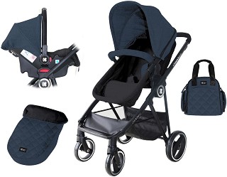 Бебешка количка 2 в 1 Kikka Boo Gianni - С трансформираща се седалка, кош за кола, покривало за крачета и чанта - количка