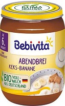 Bebivita - Био млечна каша с бисквити и банани - Бурканче от 190 g за бебета над 6 месеца - продукт