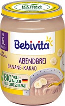 Bebivita - Био млечна каша "Лека нощ" с грис, банан и какао - Бурканче от 190 g за бебета над 6 месеца - пюре