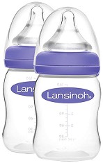 Бебешки шишета за хранене с широко гърло - Natural Wave 160 ml - Комплект от 2 броя със силиконови биберони за бебета от 0+ месеца - шише