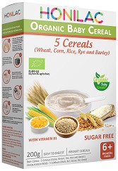 HONILAC - Био инстантна безмлечна каша с 5 зърна - Опаковка от 200 g за бебета над 6 месеца - продукт