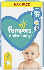 Пелени Pampers Active Baby 2 - 72 или 76 броя, за бебета 4-8 kg - продукт