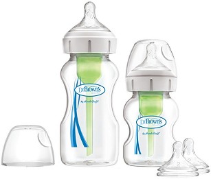 Бебешки шишета за хранене с широко гърло - Options+ - Комплект от 2 броя със силиконови биберони - шише