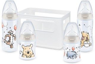 Комплект за новородено - First Choice: Temperature Control - С шишета, биберони и кошница от серията "Мечо Пух" - продукт
