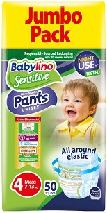Гащички Babylino Sensitive Pants 4 Maxi - 50 броя, за бебета 7-13 kg - продукт