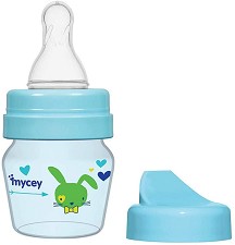 Бебешко стандартно шише 2 в 1 Mycey Bunny - 30 ml, с биберон 0+ м и твърд накрайник - шише