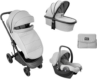 Бебешка количка 3 в 1 Kikka Boo Cherie - С кош за новородено, лятна седалка, кош за кола, чанта и аксесоари - количка