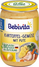 Био пюре от картофи, зеленчуци и пуешко месо Bebivita - 220 g, за 8+ месеца - пюре