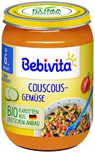 Bebivita - Био пюре от кускус със зеленчуци - Бурканче от 190 g за бебета над 6 месеца - пюре