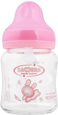 Стъклено бебешко шише за хранене с широко гърло - 120 ml - Комплект със силиконов биберон за бебета от 0+ месеца - шише