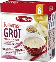 Semper - Инстантна млечна пълнозърнеста каша със спелта и плодове - Опаковка от 480 g за бебета над 6 месеца - продукт