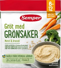 Инстантна млечна каша с моркови и броколи Semper - 480 g, за 6-12 месеца - продукт