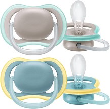 Залъгалки от силикон с ортодонтична форма - Ultra Air - Комплект от 2 броя с кутия за съхранение за бебета над 18 месеца - залъгалка