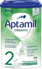 Био преходно мляко - Aptamil Organic 2 - Опаковка от 800 g за бебета над 6 месеца - продукт