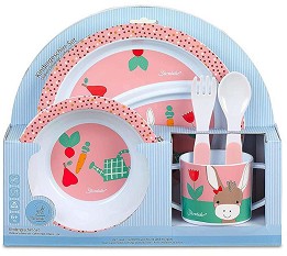 Детски комплект за хранене магаренцето Emmi Girl - Sterntaler - Купичка, чиния, чаша, вилица и лъжица, от колекцията Emmi Girl, за 6+ м - продукт