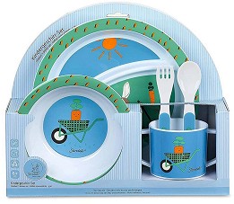 Детски комплект за хранене магаренцето Erik -  Sterntaler - Купичка, чиния, чаша, вилица и лъжица, от колекцията Erik, за 6+ м - продукт