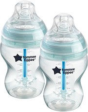 Бебешки шишета за хранене - Advanced Anti-Colic Plus 260 ml - Комплект от 2 броя със силиконов биберон за бебета от 0+ месеца - шише