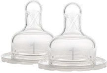 Биберони от силикон за шишета с широко гърло - Размер 1 - Комплект от 2 броя за бебета от 0+ месеца - биберон